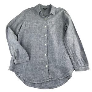 Lord + Taylor blue chambray LS button down shirt Men's Large 100% Linen